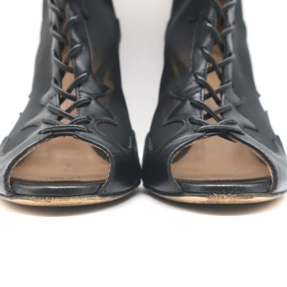 Gianvito Rossi Peep Toe Lace-Up Boots Black Leather & Mesh Size 38 - Picture 4 of 12